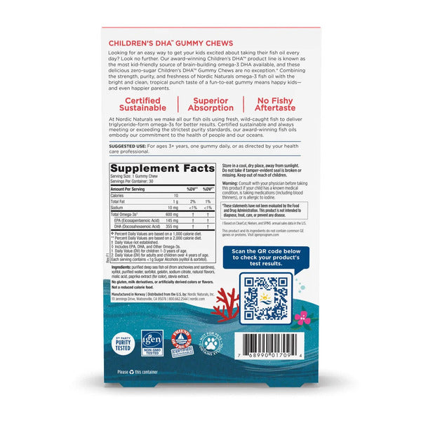 DHA para Niños sin Azúcar Sabor Ponche Tropical (30 Gomitas), Nordic Naturals