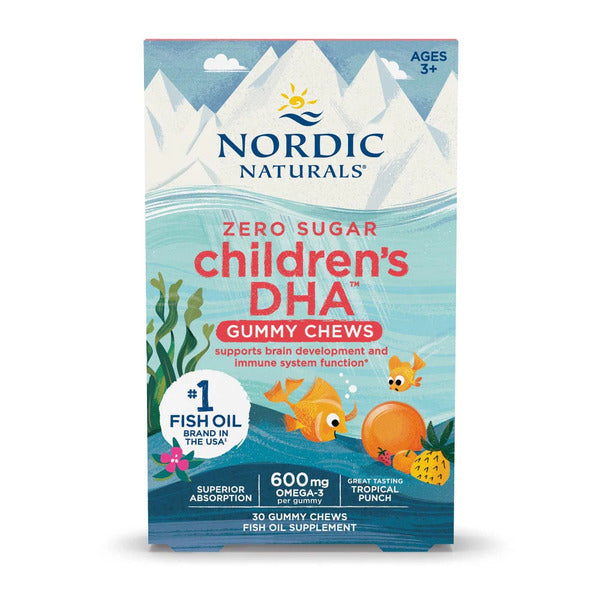 DHA para Niños sin Azúcar Sabor Ponche Tropical (30 Gomitas), Nordic Naturals