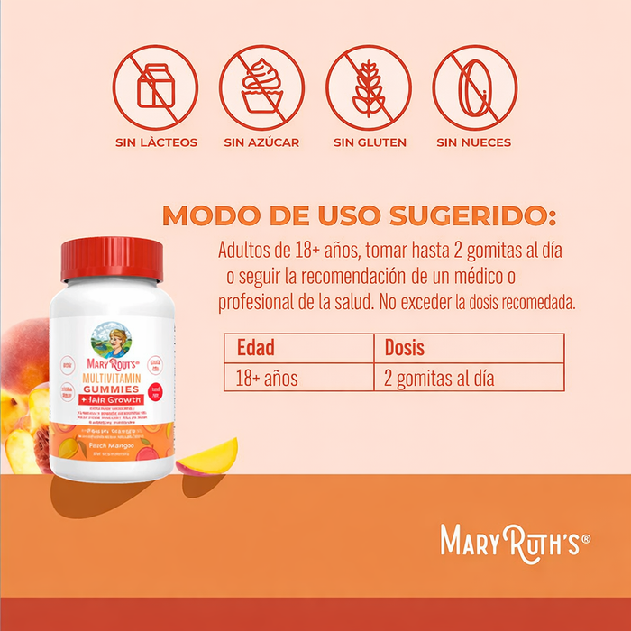 Multivitaminico + Crecimiento del Cabello (60 gomitas), Mary Ruth's