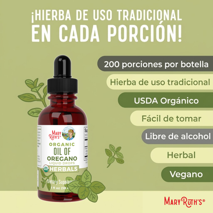 Aceite de Orégano Orgánico, Liquido 30 ml (1 fl oz), MaryRuth's