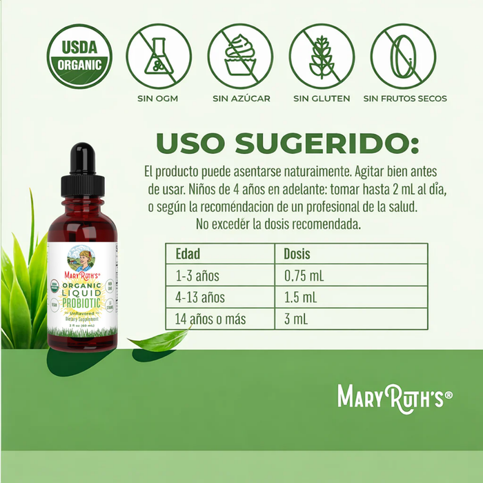 Probiótico Orgánico Líquido para la Salud Intestinal (60 ml / 2 fl oz) | Mary Ruth's