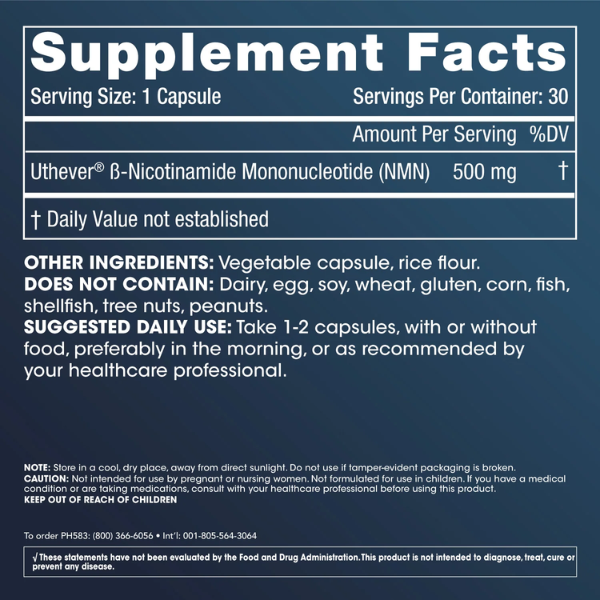 Energía Celular NMN Pro™ 500 Uthever® NMN 500 mg (30 caps), ProHealth