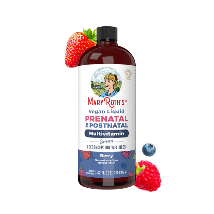 Multivitaminico Prenatal y Postnatal Sabor Frutos Rojos, Liquido 946 ml (32 fl oz), Mary Ruth´s