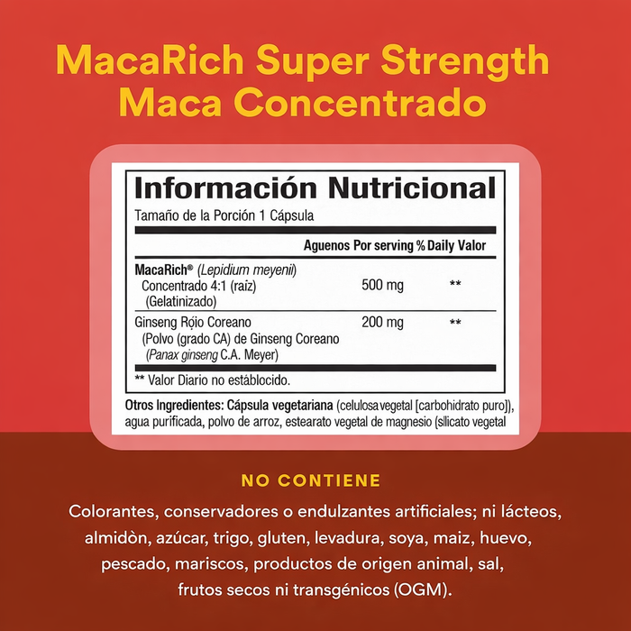 Concentrado de Maca Alta Potencia 500 mg MacaRich® (90 veg caps), Natural Factors