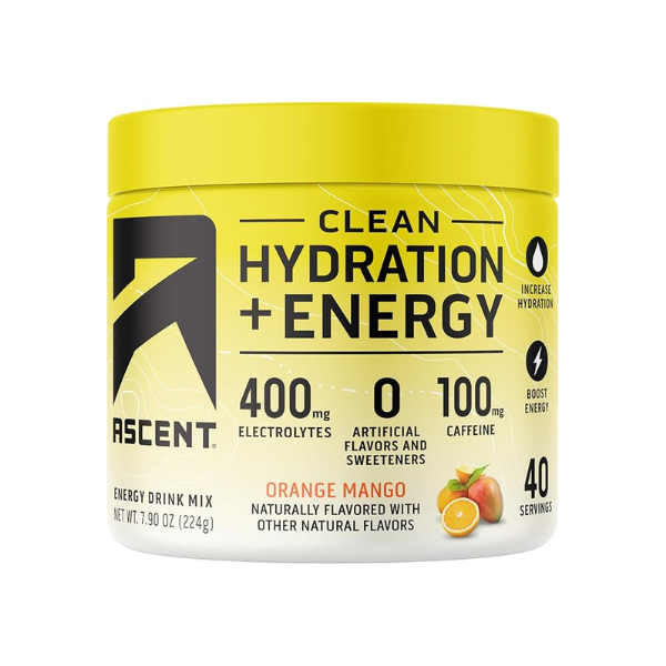 Electrolitos Clean de Hidratacion + Energía Sabor Naranja-Mango (8.32 oz 236 g), Ascent