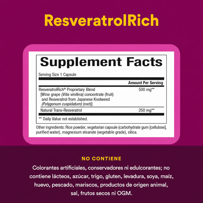 Resveratrol Super Fuerte 500 mg ResveratrolRich® (60 vcap), Natural Factors