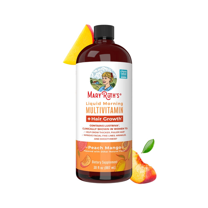 Multivitaminico Matutino + Crecimiento del Cabello Sabor Durazno-Mango, Liquido 887 ml (30 fl oz), Mary Ruth's