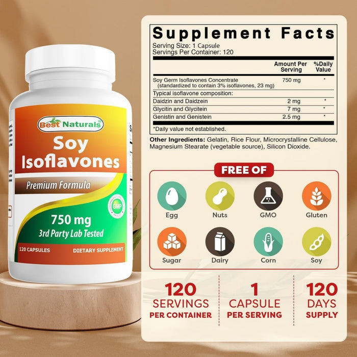 Isoflavonas de Soya 750 mg (120 caps), Best Naturals