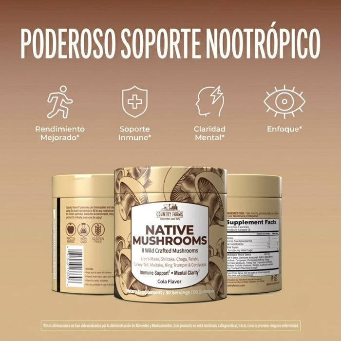 Hongo Nativo para Bienestar Cerebral Sabor Cola Country Farms® (60 gomitas), Windmill