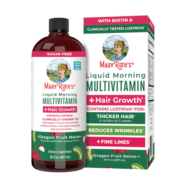 Multivitaminico Matutino + Crecimiento del Cabello Sabor Pitaya-Melon, Liquido (30 fl oz 887 ml), Mary Ruth's