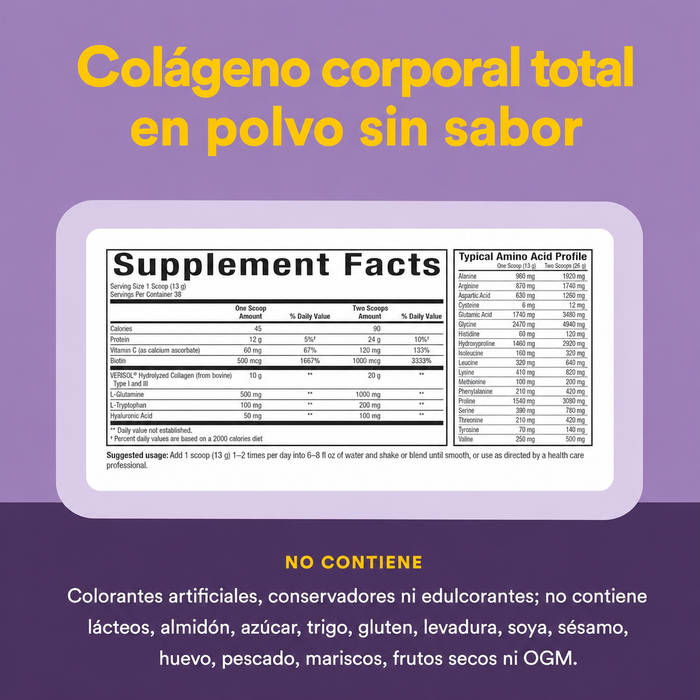 Total Body Collagen™ Peptidos Bioactivos de Colageno. 1 lb (500g), Natural Factors