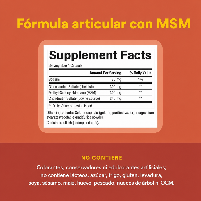 MSM Formula Conjunta 300 mg GLS, 300 mg MSM, 240 mg Condroitina (90 caps), Natural Factors