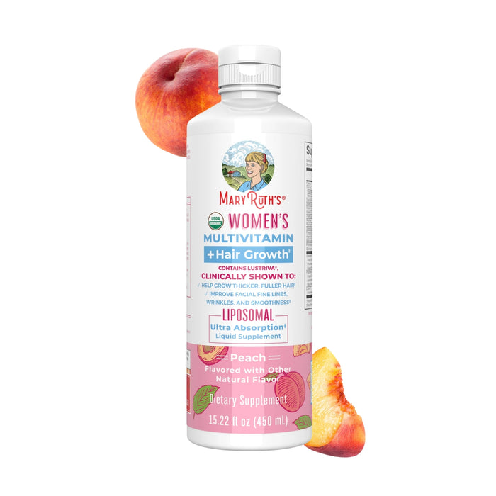 Multivitaminico + Lustriva Crecimiento del Cabello para Mujer Sabor Durazno, Liposomal 450 ml (15 fl oz), Mary Ruth's