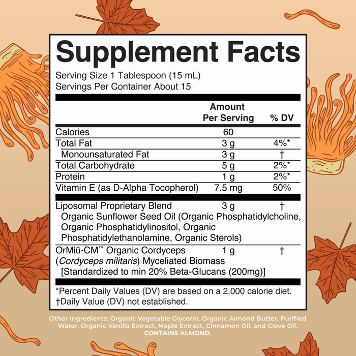 Hongo Cordyceps Orgánico Liposomal Sabor Maple (7.5 oz 225 ml), MaryRuth's