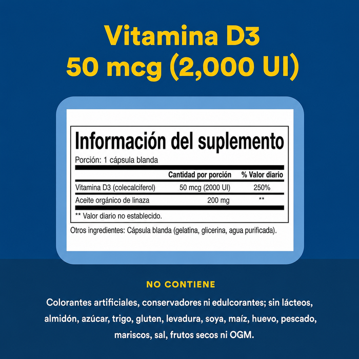 Vitamina D3 50 mcg (2,000 IU) (120 softgels), Natural Factors