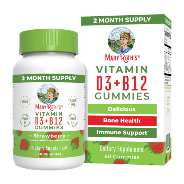 D3 + B12 Sabor Frambuesa Sin Azucar (60 gomitas), Mary Ruth´s