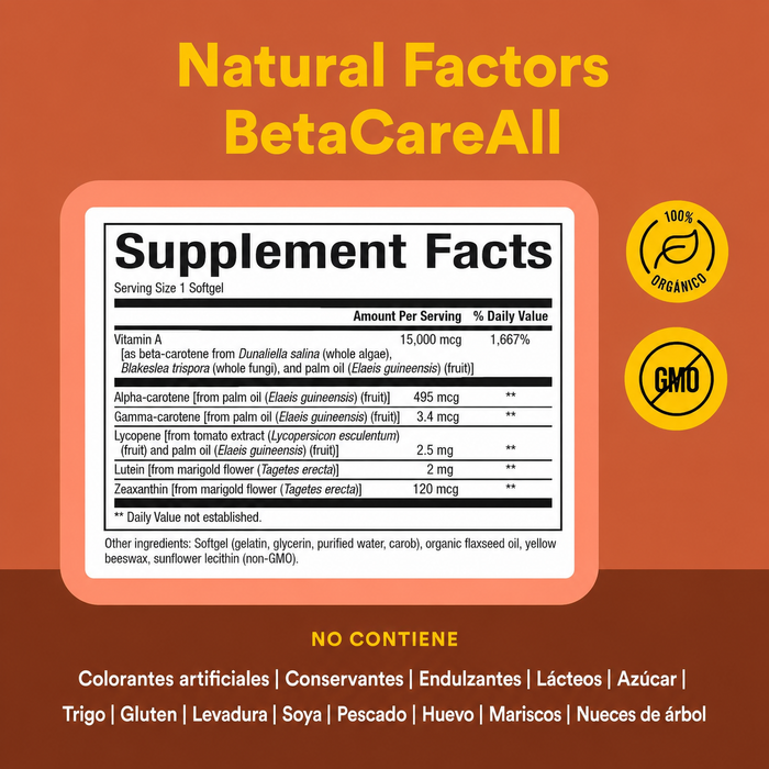 EX Betacaroteno Natural BetaCareAll® 15,000 mcg (90 softgels), Natural Factors