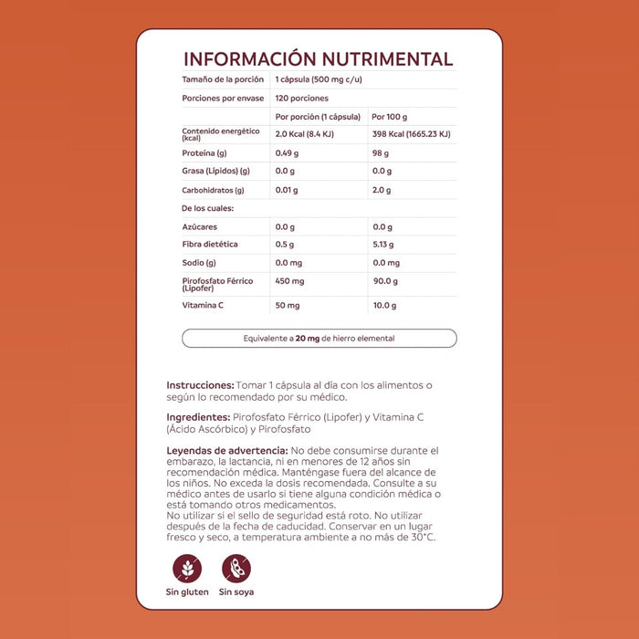 Hierro 450 mg, Iron Plus (120 caps), NutriADN