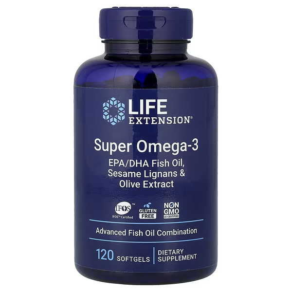 Super Omega-3 EPA/DHA, Lignanos de Sesamo y Extracto de Oliva (120 softgels), Life Extension