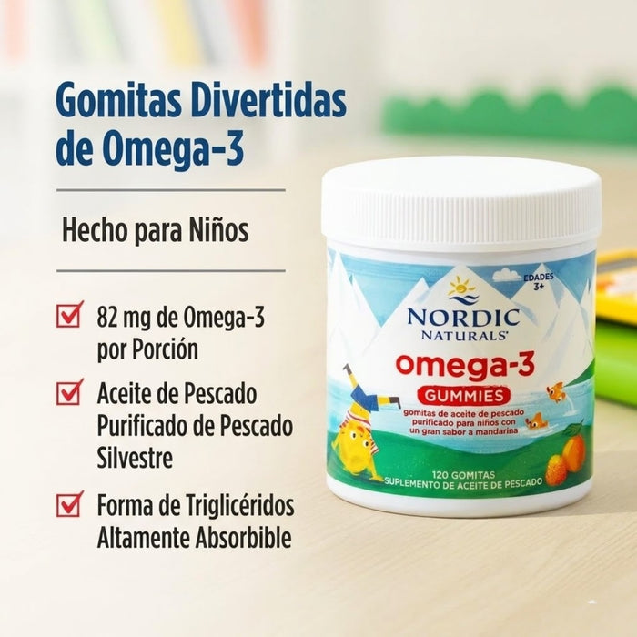Omega-3 para Niños 82 mg Sabor Mandarina (120 Gomitas), Nordic Naturals