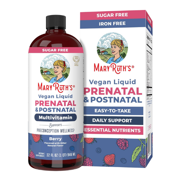 Multivitaminico Prenatal y Postnatal Sabor Frutos Rojos, Liquido 946 ml (32 fl oz), Mary Ruth´s