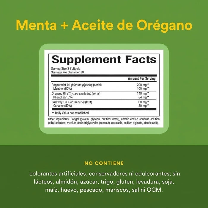 Aceite de Menta y Orégano, Digestión (60 softgels), Natural Factors