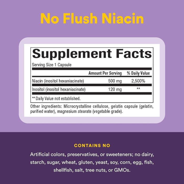 B3 Niacin 500 mg Sin Descarga (90 caps), Natural Factors