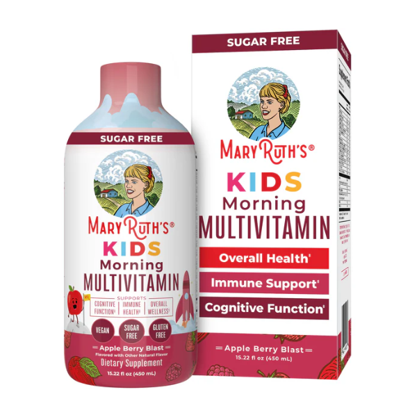 Multivitaminico Matutino para Niños Sabor Manzana y Frutos Rojos, Liquido 450 ml (15.22 fl oz), Mary Ruth's