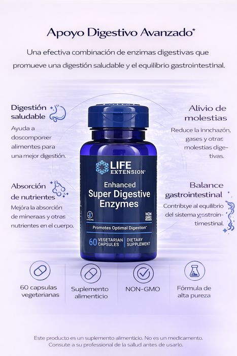 Enzimas Super Digestivas Mejoradas (60 veg caps), Life Extension