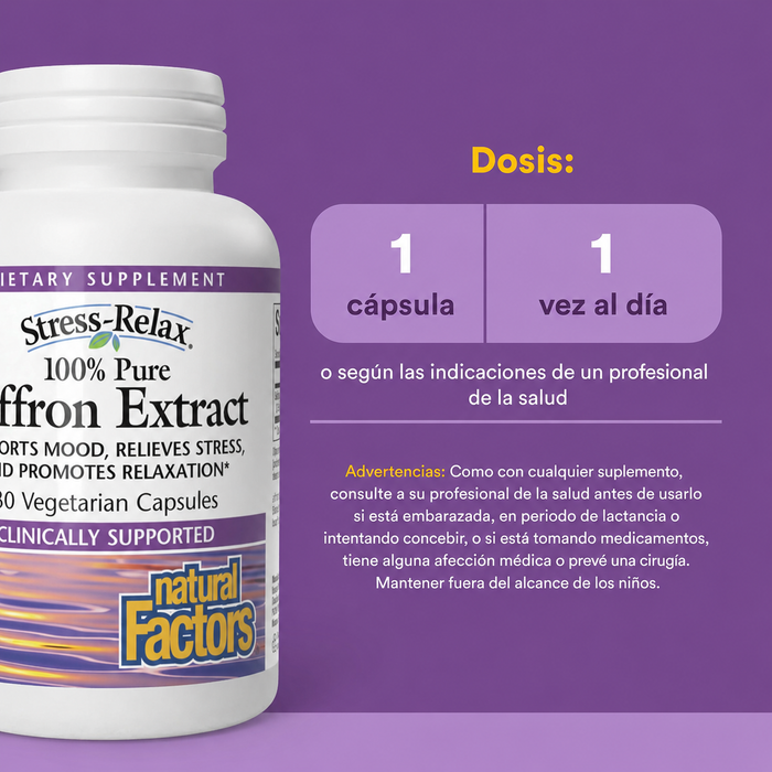 Stress-Relax® Affron® Extracto de Azafrán 28 mg (30 vcap), Natural Factors