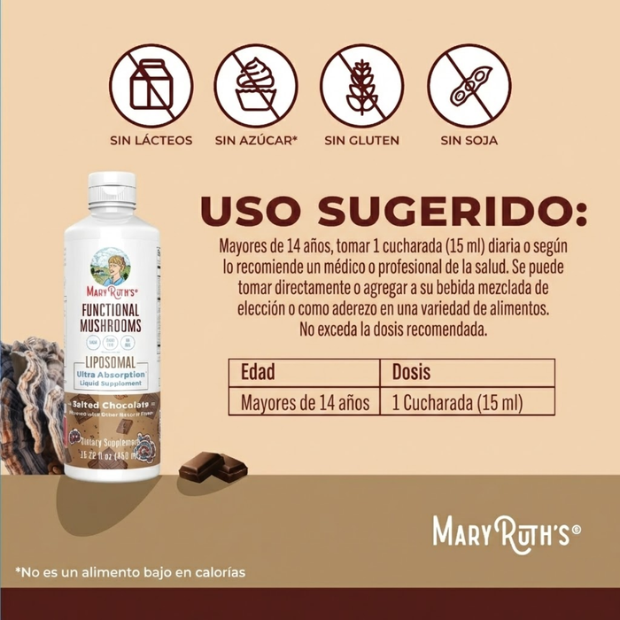 Hongos Funcionales Liposomal Sabor Chocolate (15.22 oz 450 ml), MaryRuth's