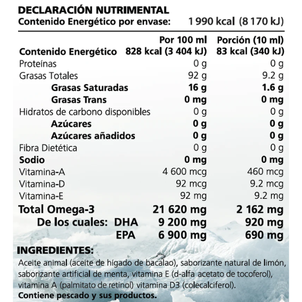 Aceite de Hígado de Bacalao sabor Limón Menta (240 ml), Lysi