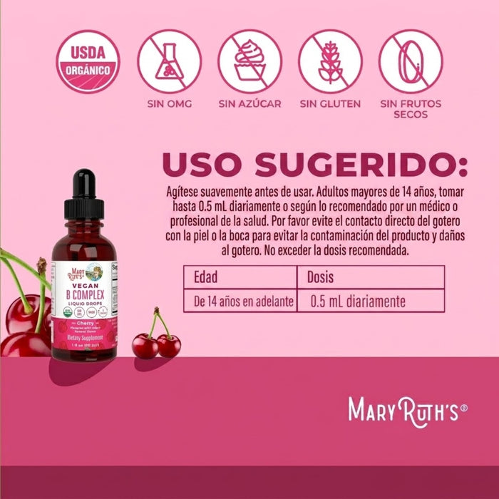 Complejo B Sabor Cereza, Liquido 30 ml (1 fl oz), Mary Ruth's