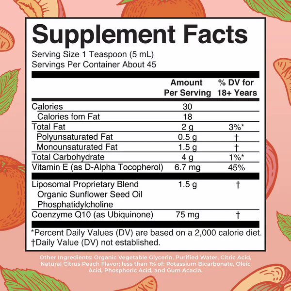 CoQ10 Liposomal Sabor Melocoton Citrico, Liquido (7.5 fl oz 225 ml), Mary Ruth's
