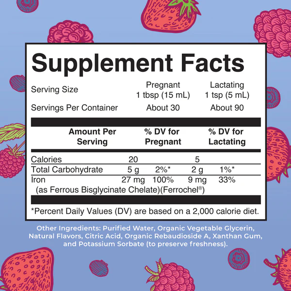 Hierro Prenatal y Posnatal Sabor Frutos Rojos, Liquido (15.22 fl oz 450 ml), Mary Ruth's
