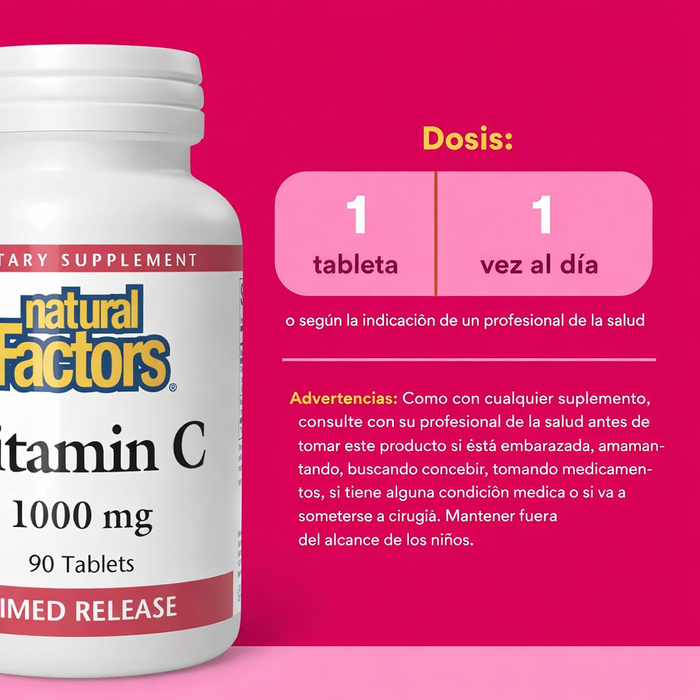 Vitamina C 1,000 mg Lanzamiento Cronometrado (90 tabs), Natural Factors