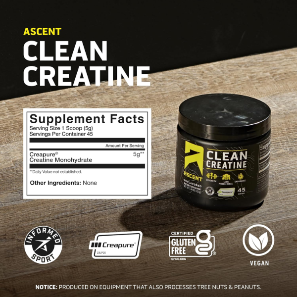 Creatina Clean Sin Sabor (7.94 oz 225 g), Ascent