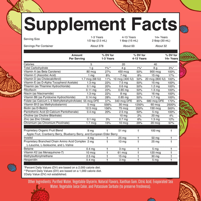 Multivitaminico Matutino Sabor Ponche de Frutas sin Azucar, Liquido 946 ml (32 fl oz), Mary Ruth's