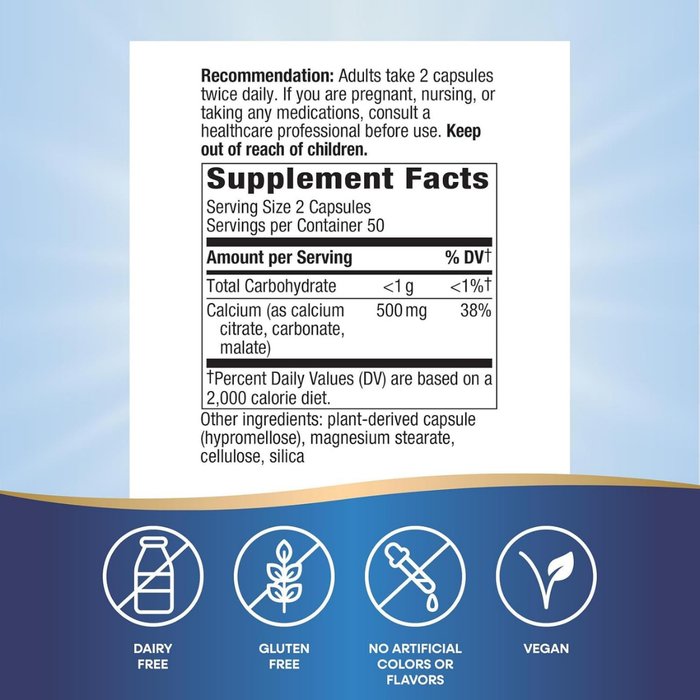 Citrato de Calcio 500 mg (100 caps), Nature's Way