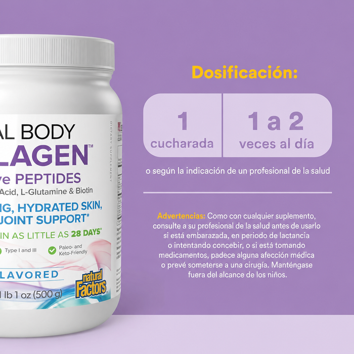 Total Body Collagen™ Peptidos Bioactivos de Colageno. 1 lb (500g), Natural Factors