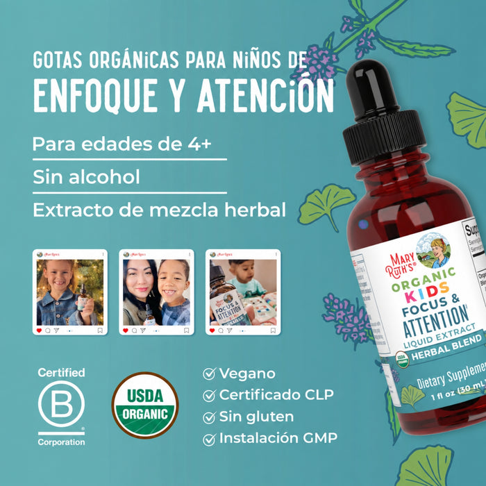 Enfoque y la Atencion de Niños, Organico, Liquido 30 ml (1 fl oz), Mary Ruth's