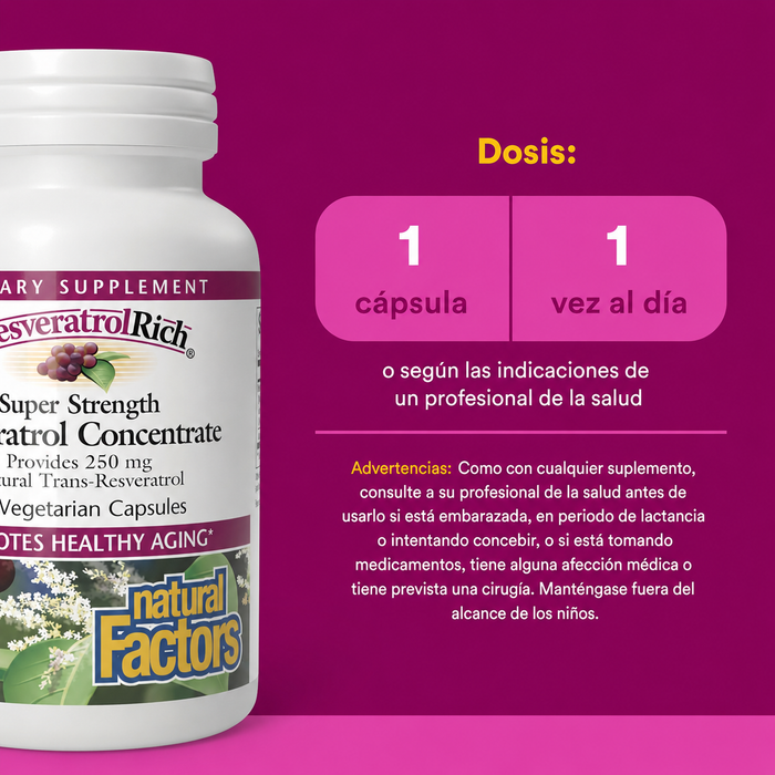 Resveratrol Super Fuerte 500 mg ResveratrolRich® (60 vcap), Natural Factors