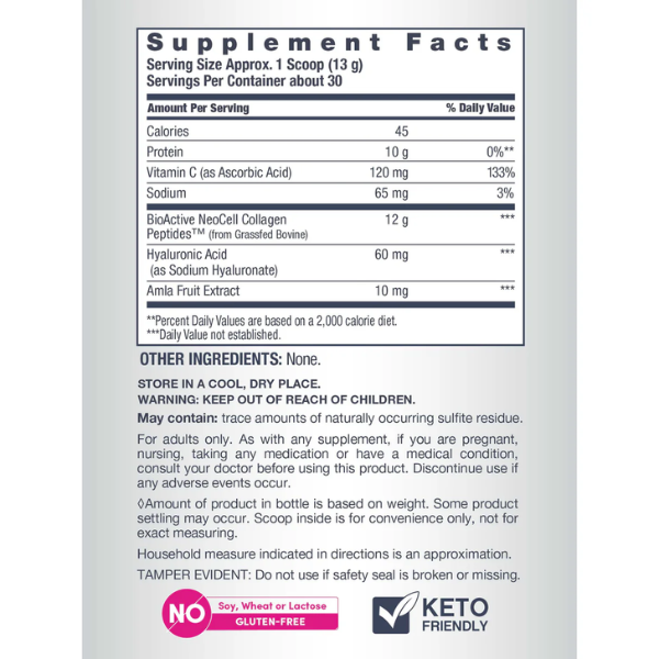 Peptidos de Colageno Reforzado con Ácido Hialuronico y Vitamina C sin Sabor (390 g), NEOCELL