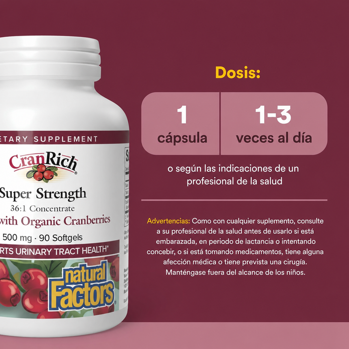 Concentrado de Arandanos CranRich® Super Fuerza 500 mg (90 softgels), Natural Factors