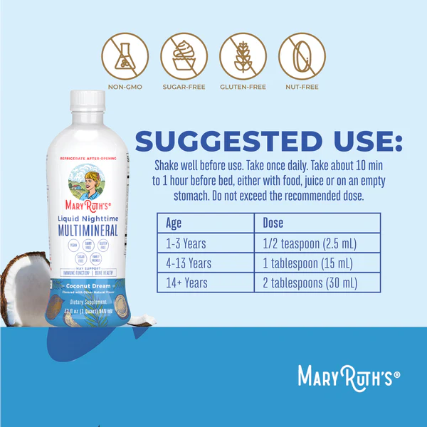 Multimineral Nocturno Sabor Coco, Liquido (30 fl oz 887 ml), Mary Ruth's