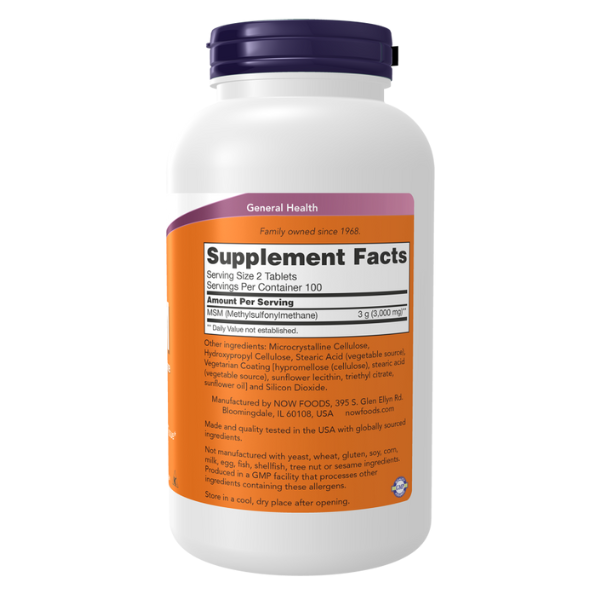 MSM 1,500 mg para la Salud de Articulaciones y Cartílagos (200 tabletas) | NOW