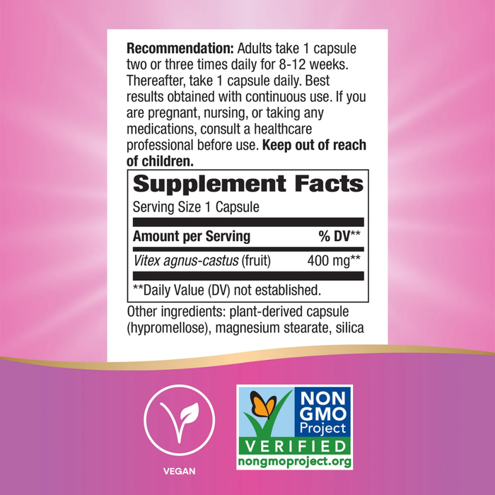 Vitex 400 mg para la Salud Menstrual (100 cápsulas vegetales) | Nature's Way