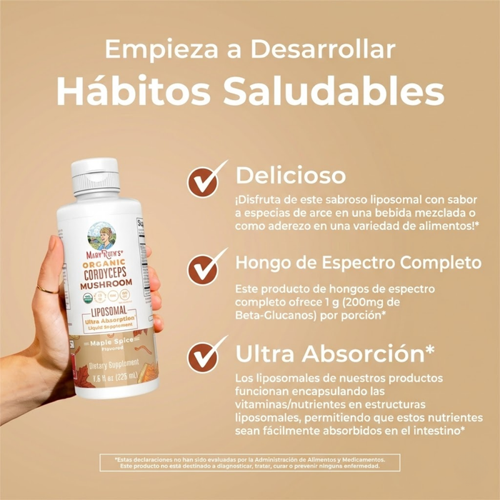 Hongo Cordyceps Orgánico Liposomal Sabor Maple (7.5 oz 225 ml), MaryRuth's