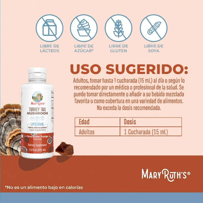 Hongo de Cola de Pavo Liposomal Sabor Chocolate (7.6 fl oz 225 ml), MaryRuth's