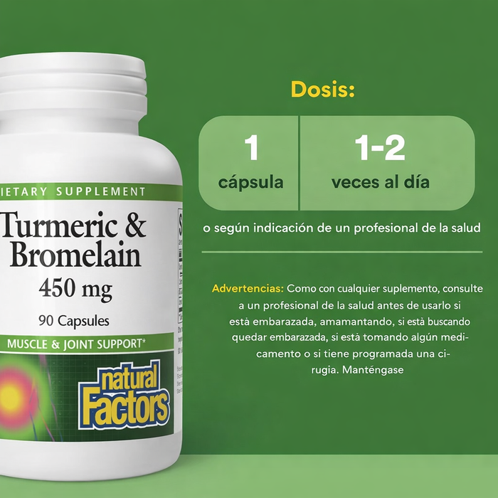 Cúrcuma y Bromelina 450 mg (90 caps), Natural Factors